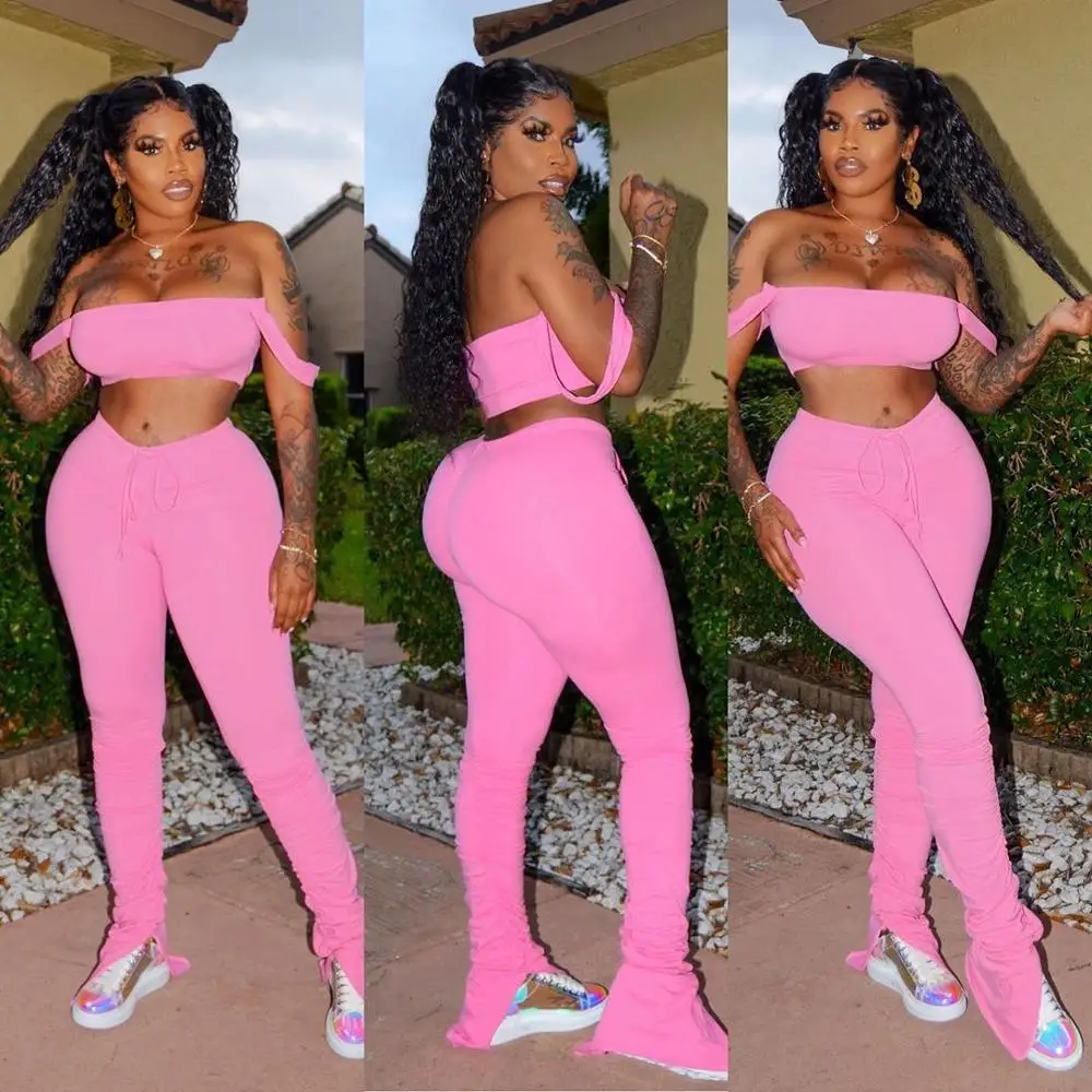 

sexy stacked leggings stacked sweatpants Women Two Piece Set split Pants Stacked Joggers Bell Bottom Pants