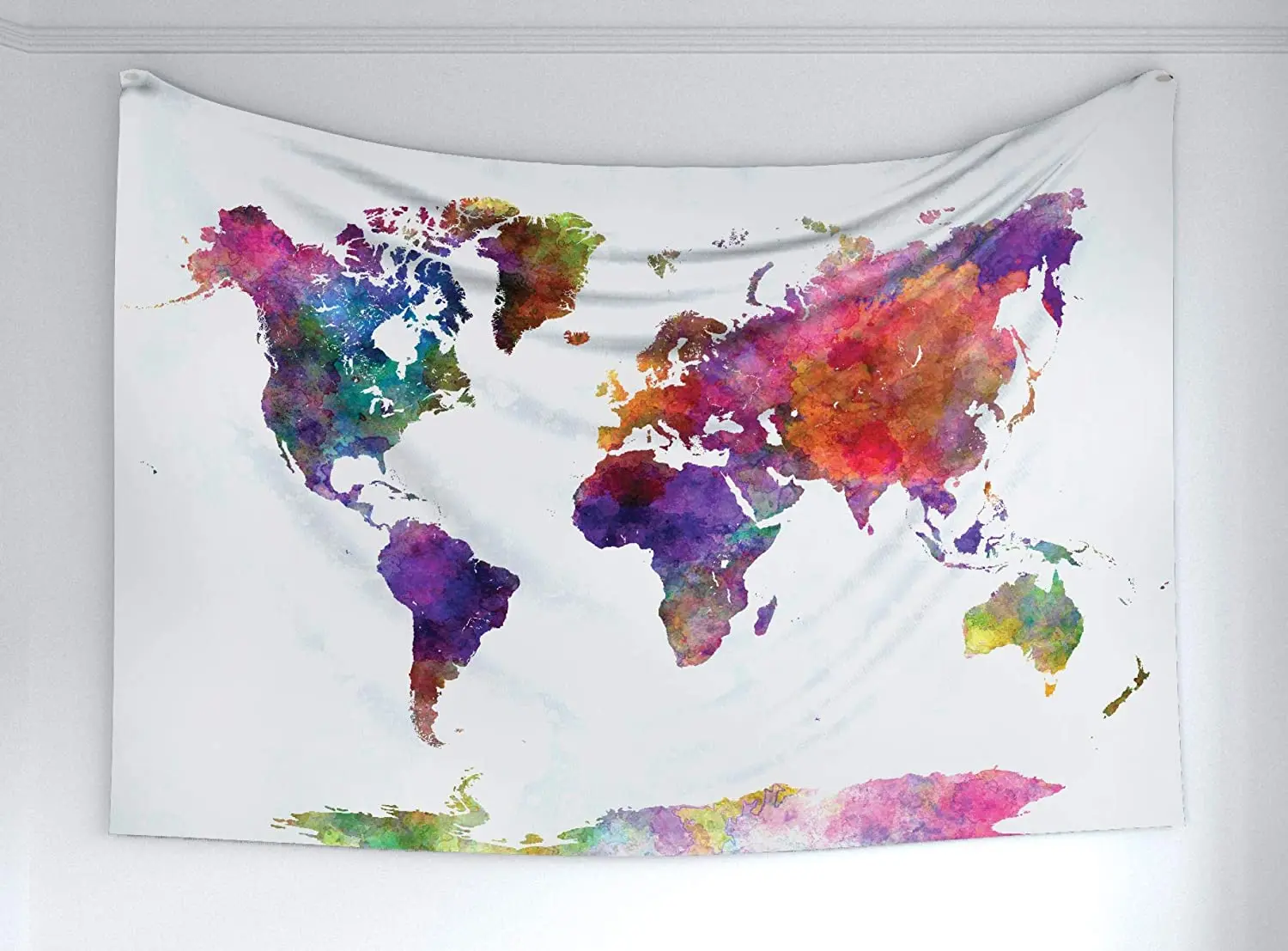 

Watercolor Tapestry World Map Asia Europe Africa America Geography Print Fabric Wall Hanging Decor For Bedroom Living Room Dorm