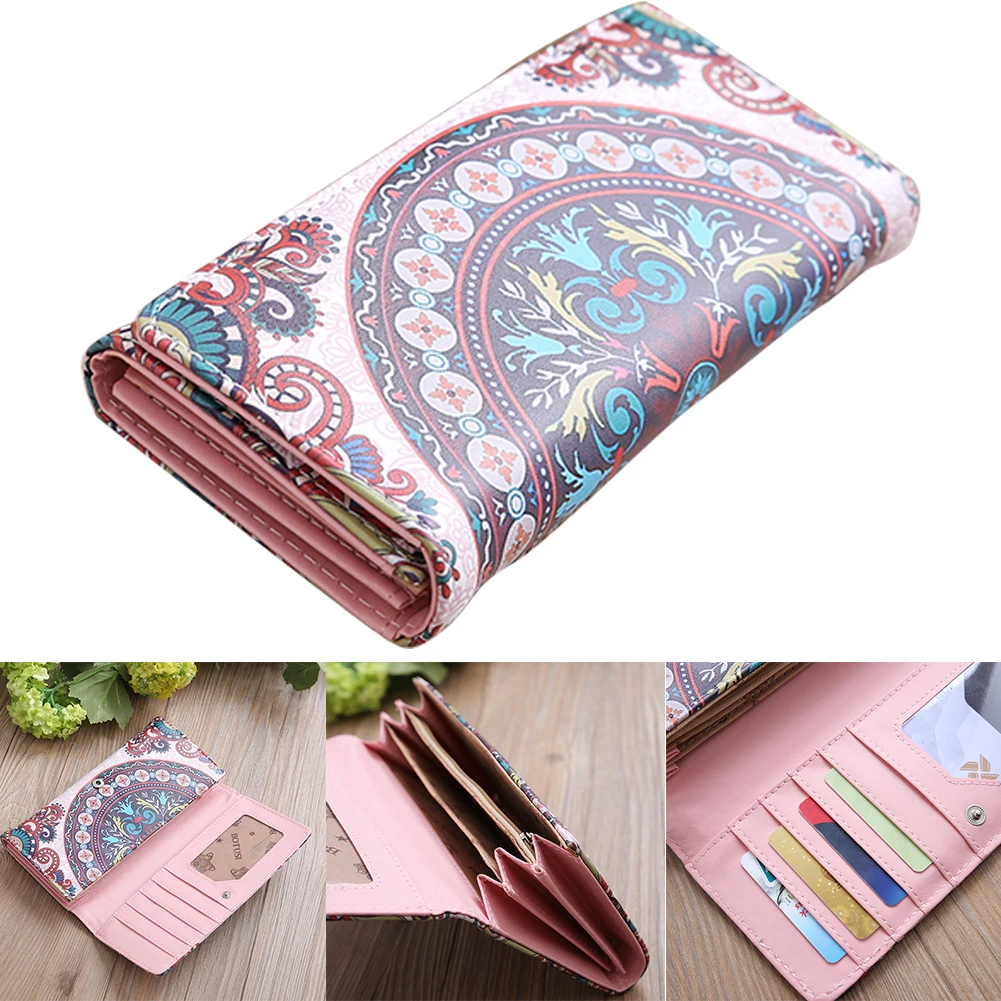 

With Buckle Women Wallet Long Storage Case Gift Vintage Multifunctional Handbag Print Card Holder Pockets Daily PU Casual