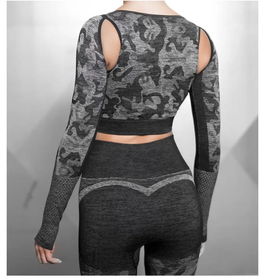 Новое оригинальное качество Спорт Фитнес Бесшовные Йога комплект камуфляж