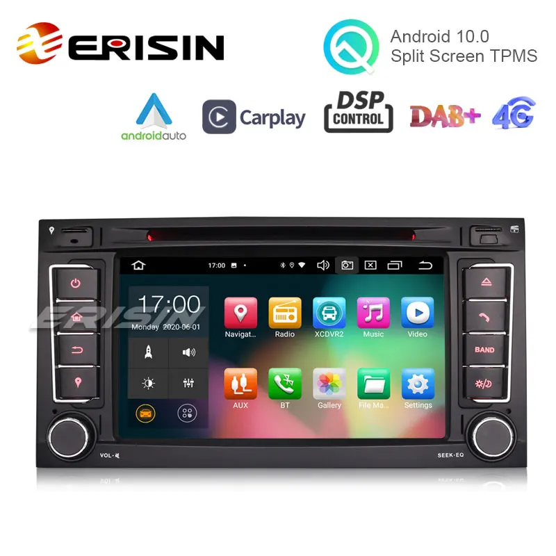 Erisin ES8156T 7 &quotAndroid 10 0 автомобильный DVD для VW T5 Multivan TOUAREG DSP CarPlay &amp Auto GPS TPMS DAB + 4G