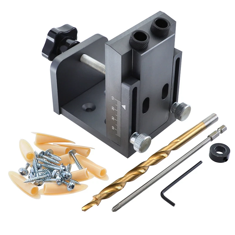 

Aluminum Alloy Pocket Hole Jig Kit With 9mm Step Drill Bit Wood Doweling jig Drilling Hole Guide Locator Tool For Carpentry