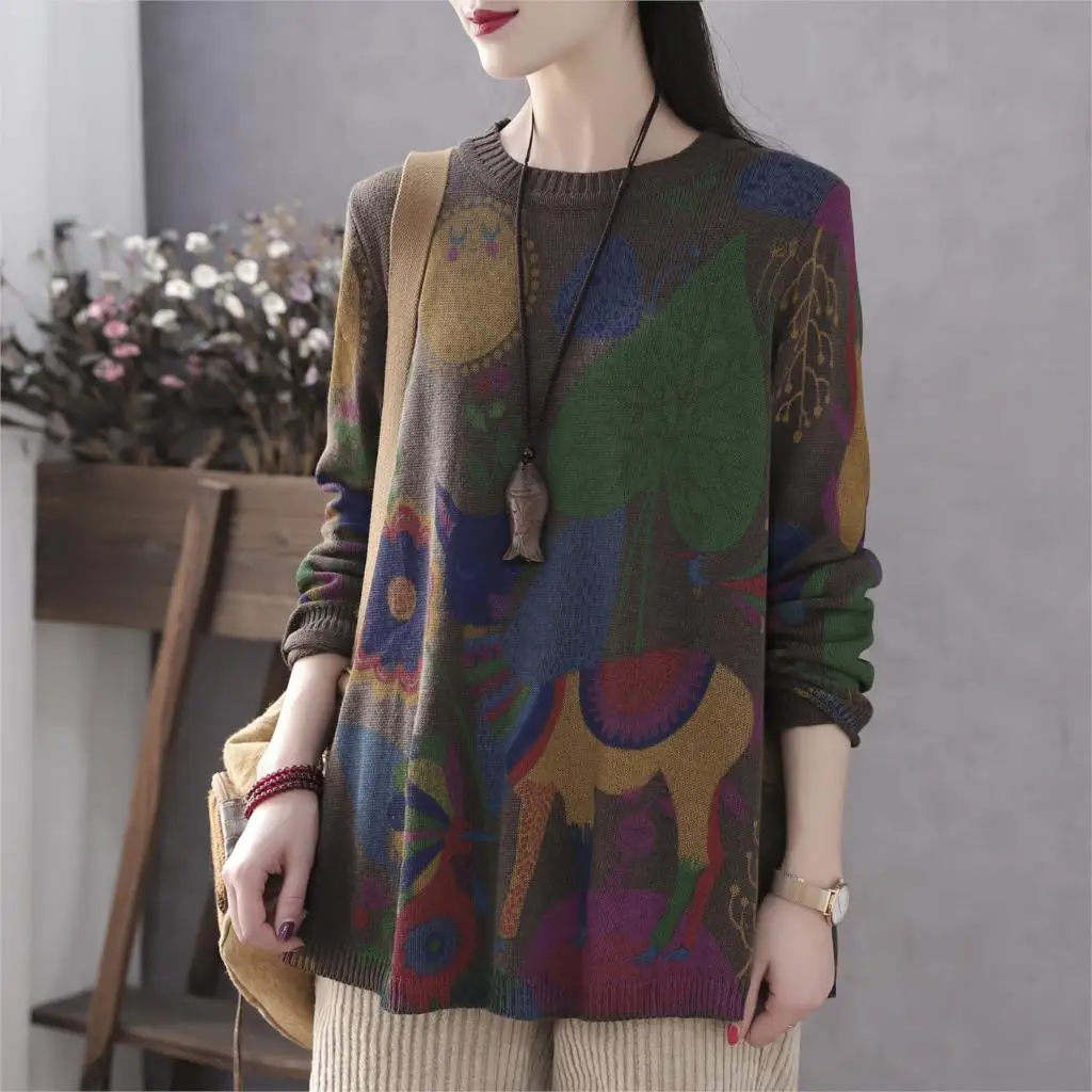 Осенне-зимний свитер в стиле ретро Женский Повседневный вязаный пуловер топы с