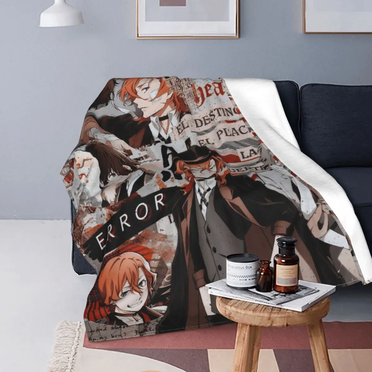 

Chuuya Nakahara Collage Blankets Bungou Stray Dogs Anime Flannel Novelty Warm Throw Blankets for Bedspread Spring Autumn