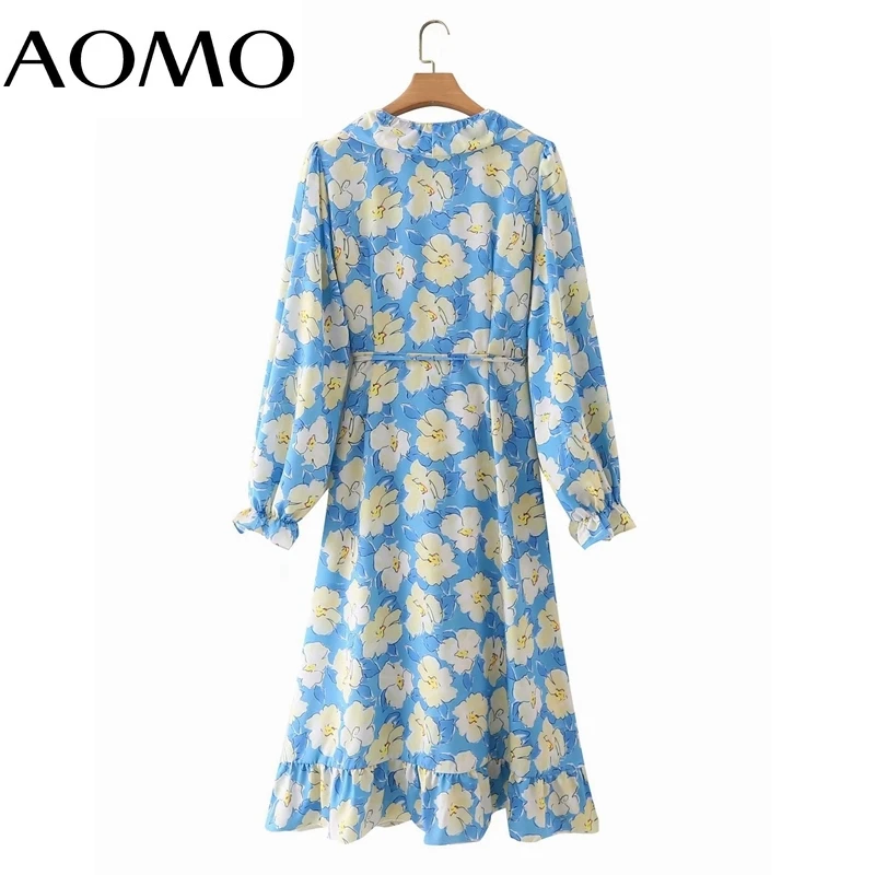 

AOMO 2021 Casual Women's Dresses Ruffles Neck Long Sleeve Ladies Midi Dress Vestidos 3F07A