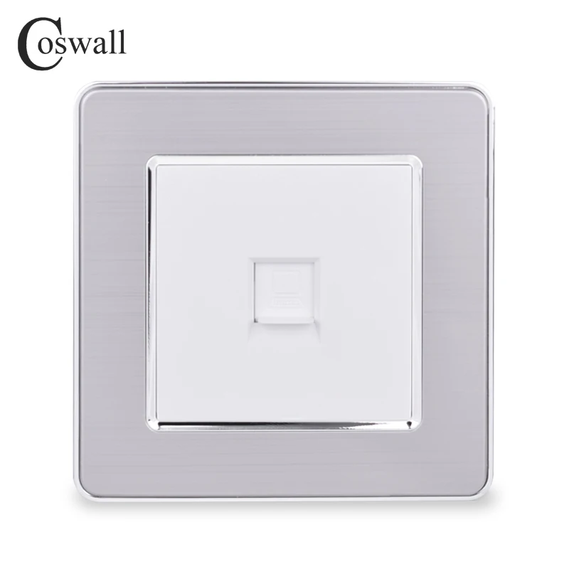 COSWALL 1 комплект RJ45 Интернет-Джек CAT5E разъем из нержавеющей стали матовая панель компьютерная розетка настенная розетка для передачи данных