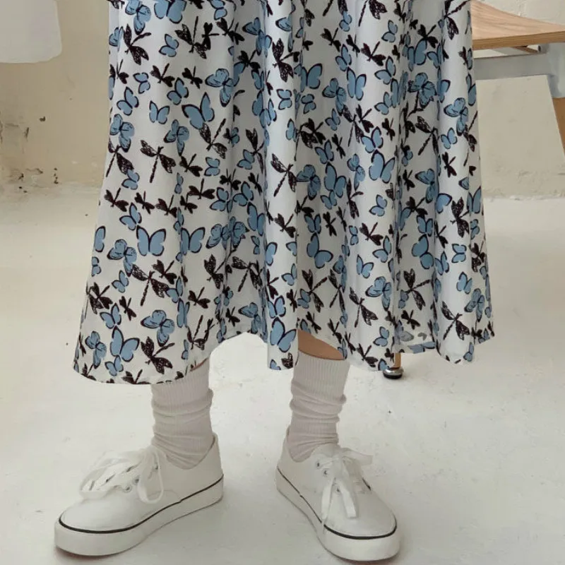 

Skirts Women Large Size Elastic Waist Butterfly Tie Dye Lovely Ulzzang Elegant Fashion Stylish Mid-calf Hot Sale Students Womens