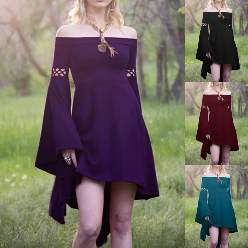 Женское осеннее винтажное средневековое платье с длинным рукавом сексуальное