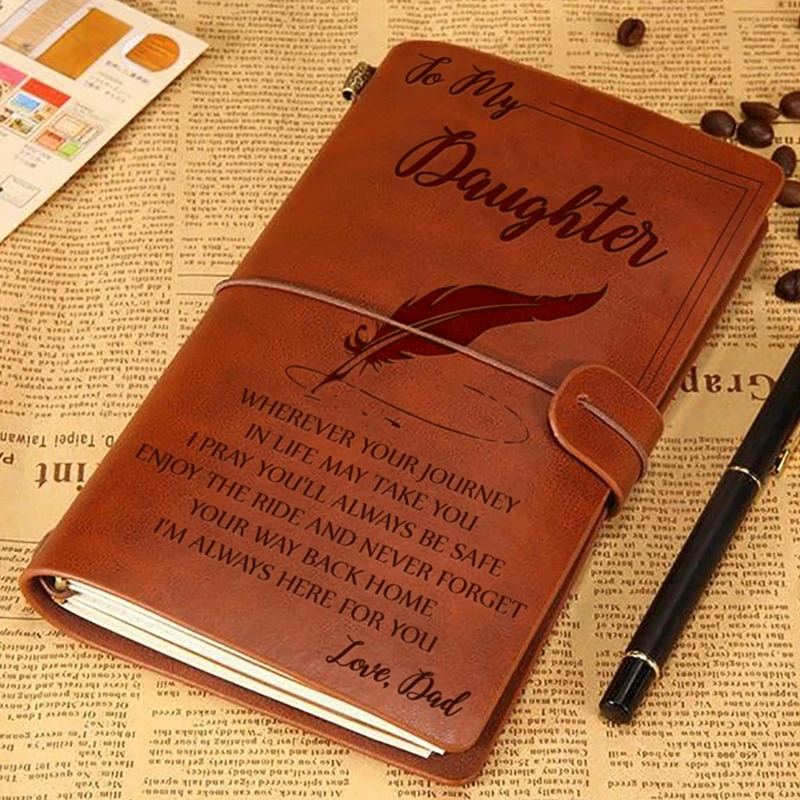 

G92E Advanced Elegant Handcrafted Diary Notebook Engraved Leather Journal Message Note Book to My Daughter Son Man Wife