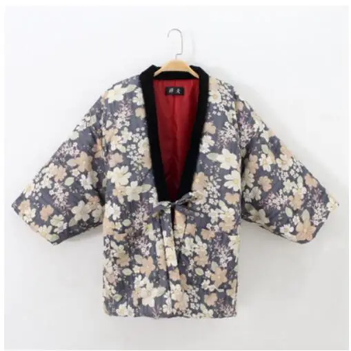 Зимнее женское кимоно Haori, толстая теплая хлопковая стеганая куртка, осенняя Повседневная Домашняя одежда, женское однотонное Свободное пальто H9025 - Цвет: 15