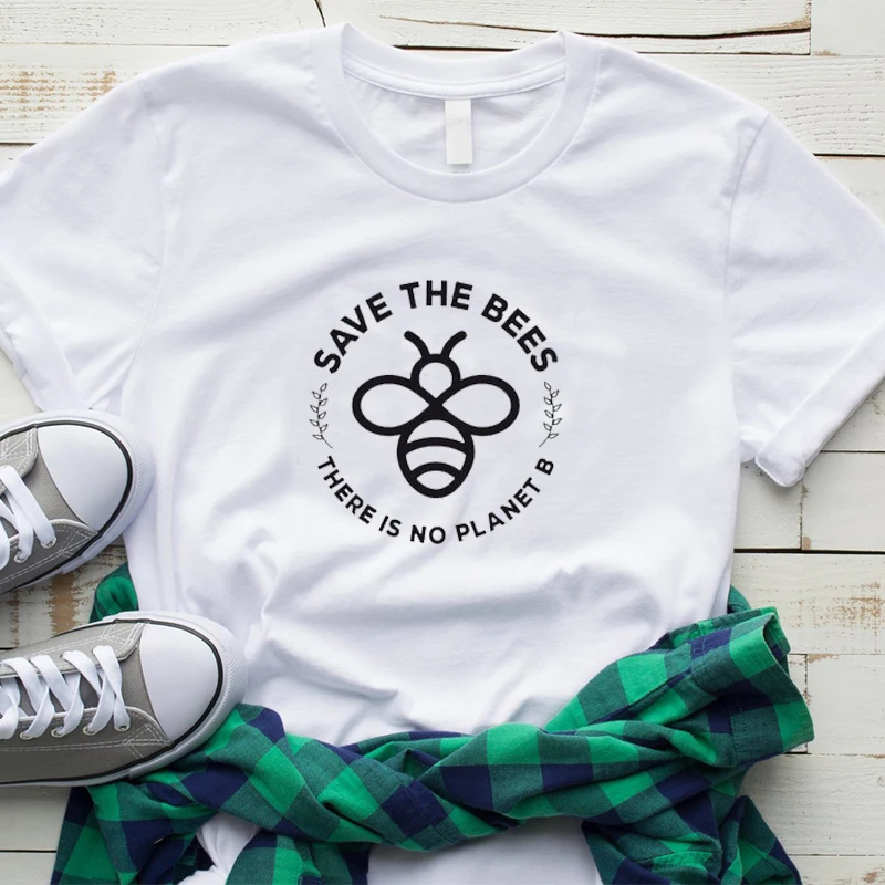 Save The Bees There Is No Planet B Slogan Print Women T Shirts Streetwear Cotton Graphic Tees Help More Tops Dropshipping | Женская