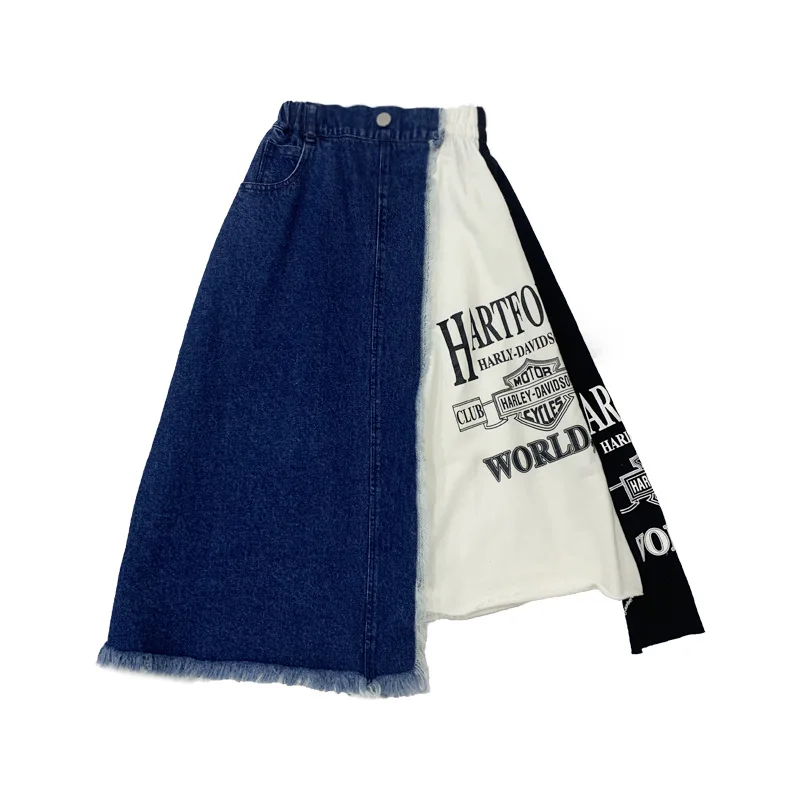 

Girls denim stitching skirt 2021 spring new Hong Kong style girl western style tube top skirt
