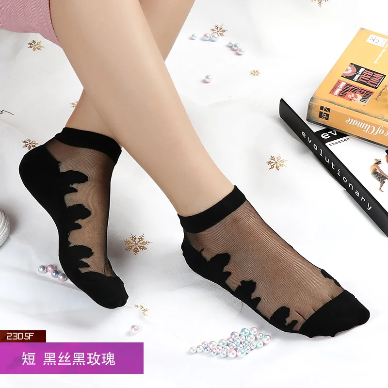 Женские носки из хлопка и вискозы NEST тонкие Повседневные с принтом красной розы 5