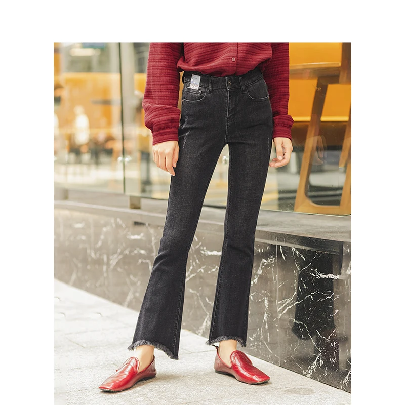 INMAN Winter All Matched Personality Flare Slim Fur Women Long Jeans | Женская одежда