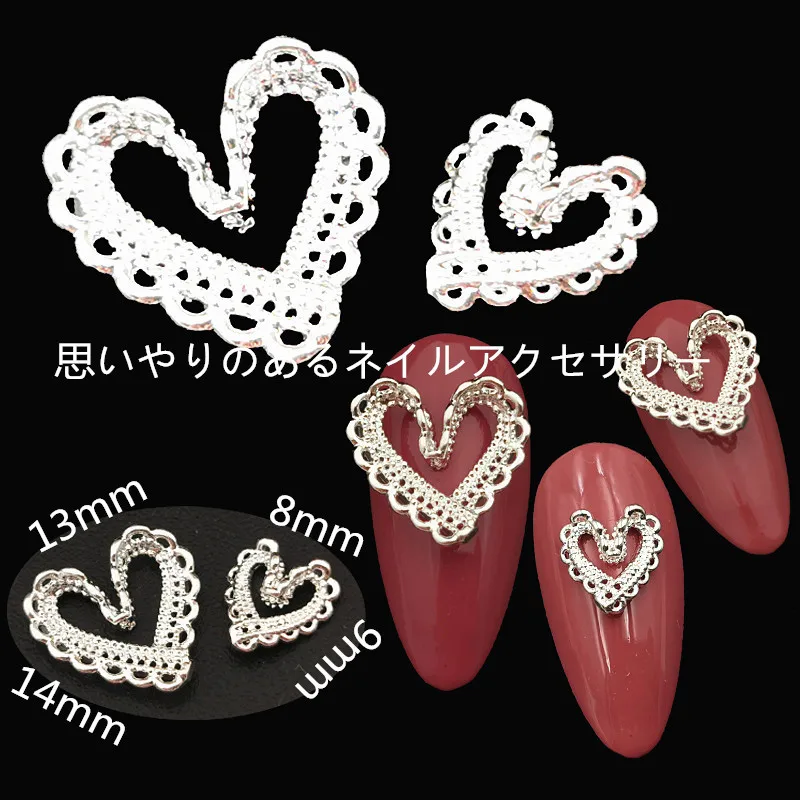 

50pcs Japan Korea Nail Art Alloy Hollowing out Heart Wing Angel Gold Silver Metal Jewellry Accessories Collection Women Nail