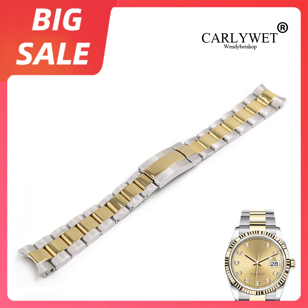 

Роскошный золотистый браслет CARLYWET 20 дюймов 21 мм из нержавеющей стали 316L с твердым изогнутым концом для часов, ремешок для часов Rolex