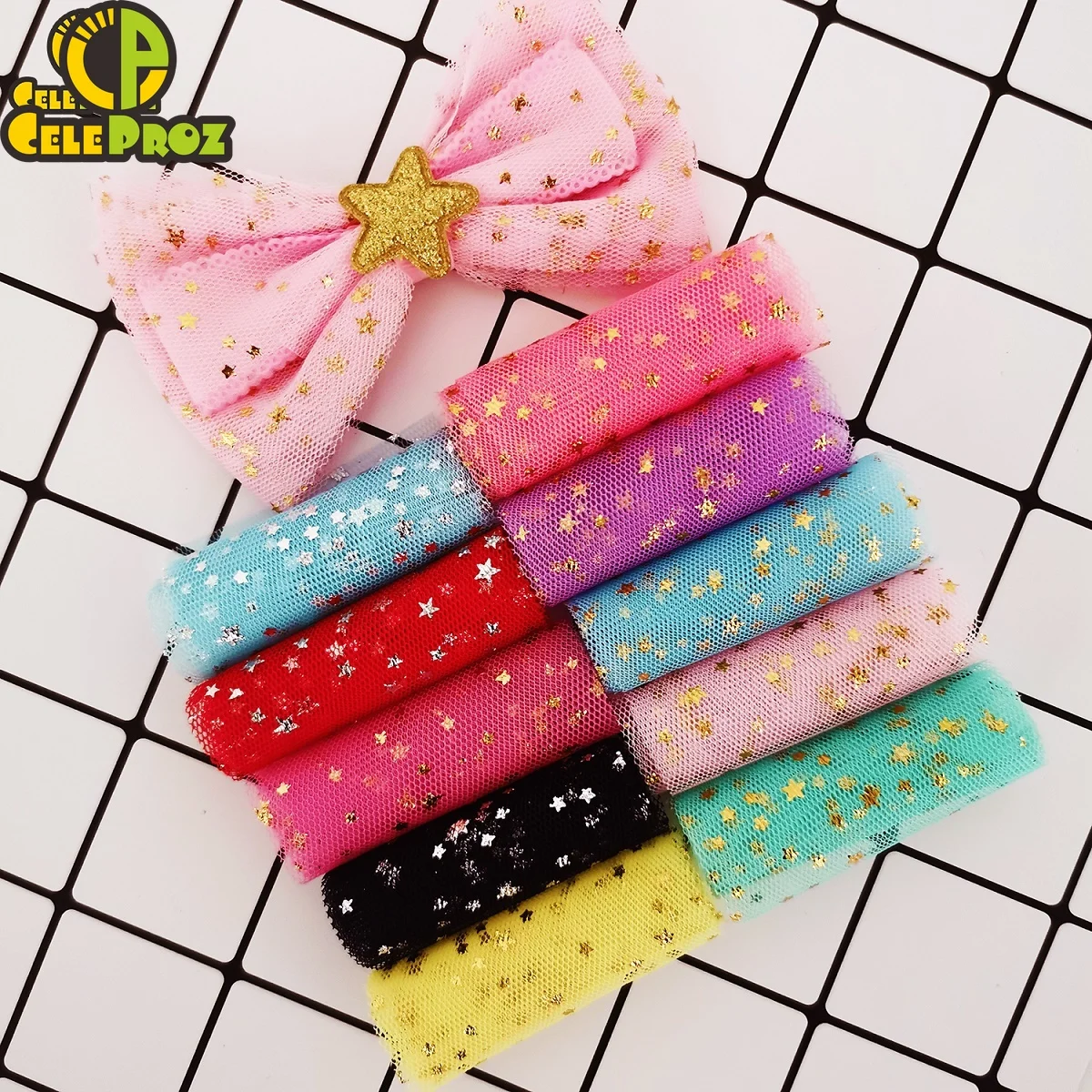 8 см 5 ярдов блестящая Звезда тюль рулон мягкие блестки золотистого/серебристого