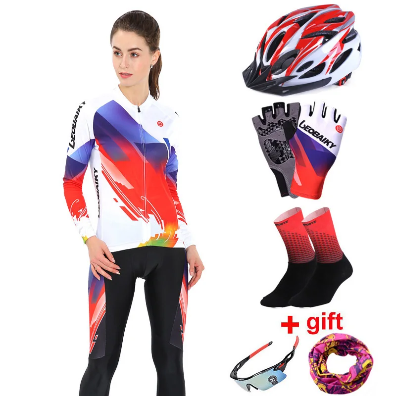women full set Новая Профессиональная велосипедная Одежда MTB велосипедная Джерси Набор для велоспорта мужская летняя одежда с длинным рукавом Женская велосипедная одежда 3D мягкий Велосипедное снаряжение костюм - Цвет: women full set