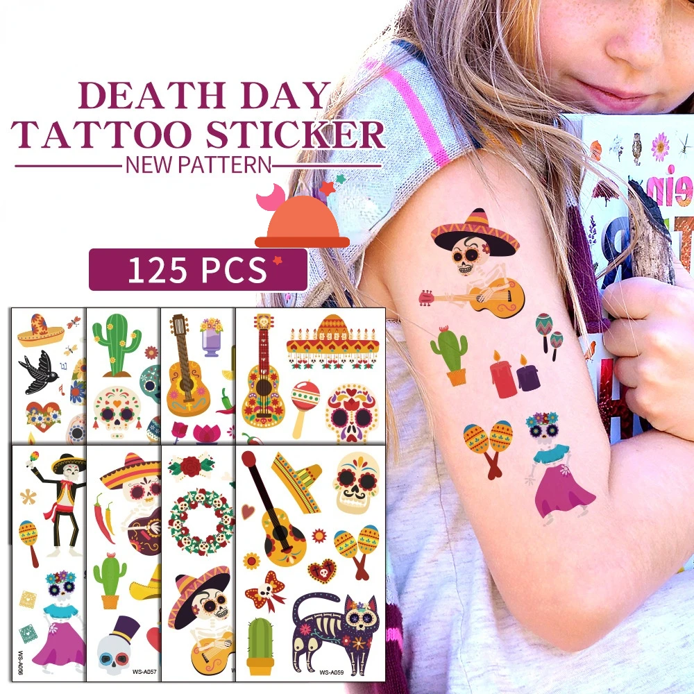 

Day of the Dead Tattoo Sticker Skull Day Day of the Dead Children's Masquerade Horror Party Tattoo Sticker