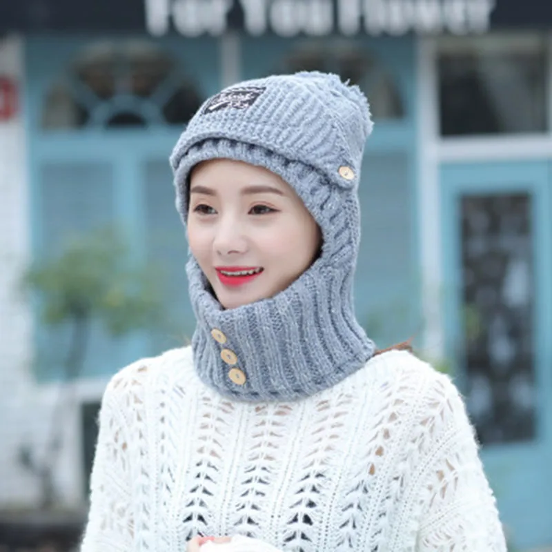 Женские зимние шапки бини бархатная Толстая маска нагрудник защита для ушей