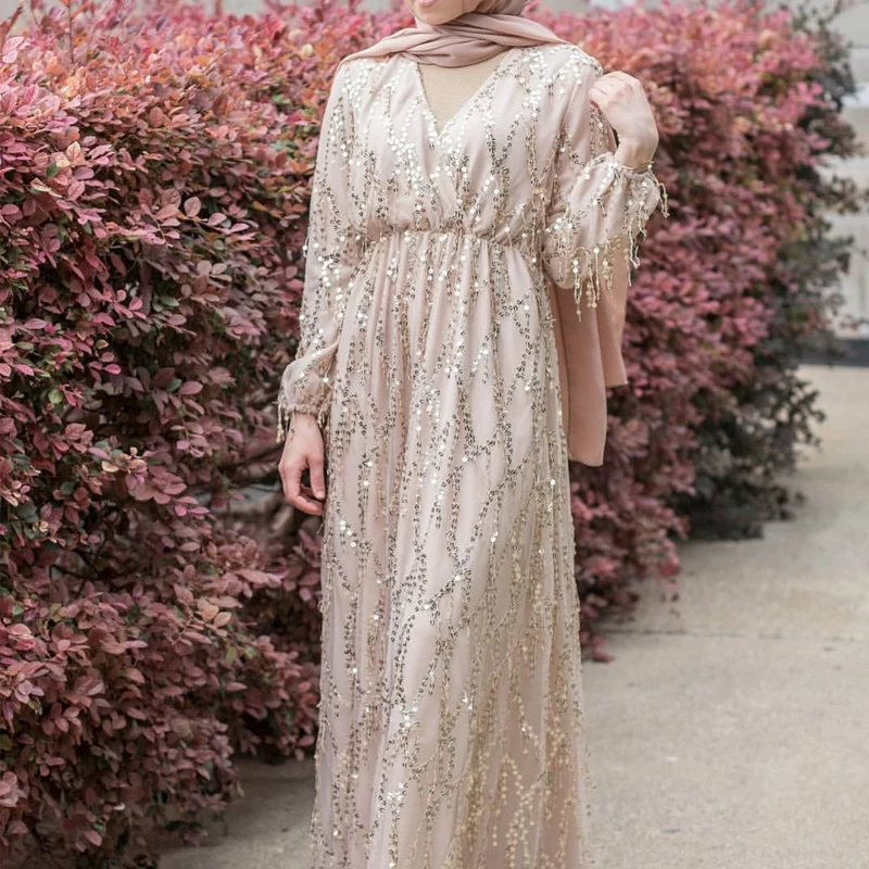 Пайетки Abaya турецкие платья хиджаб мусульманское платье Дубай женское Caftan