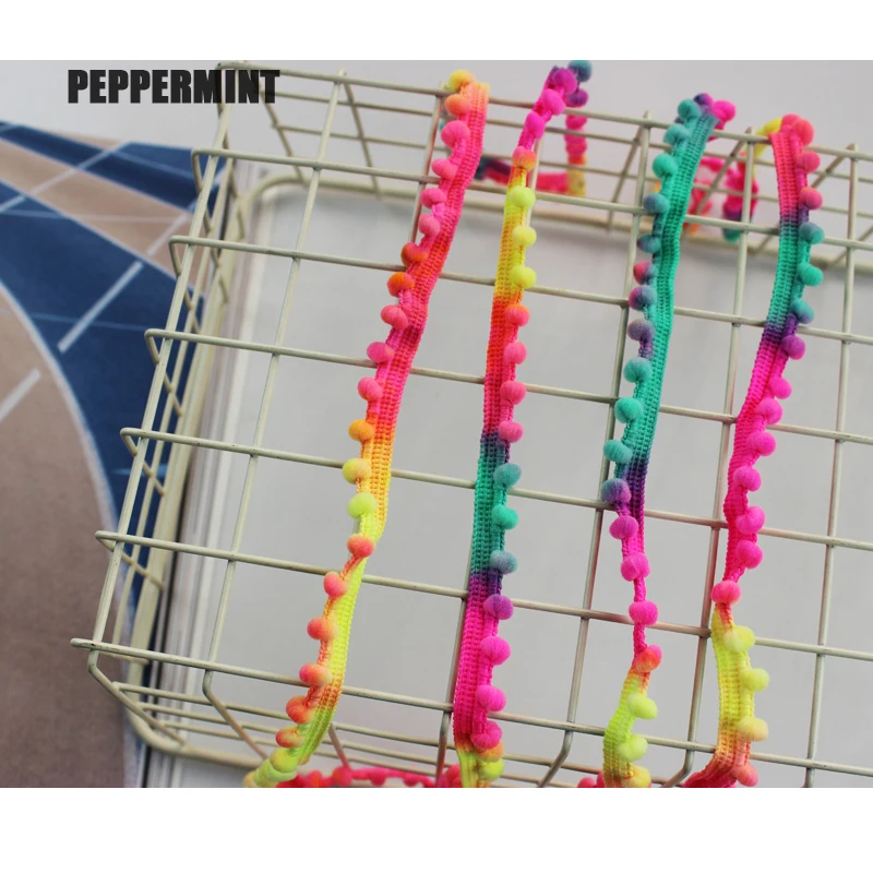 3 ярдов мини неоновый шар отделка кружево с помпонами окрашенный в каплю помпон