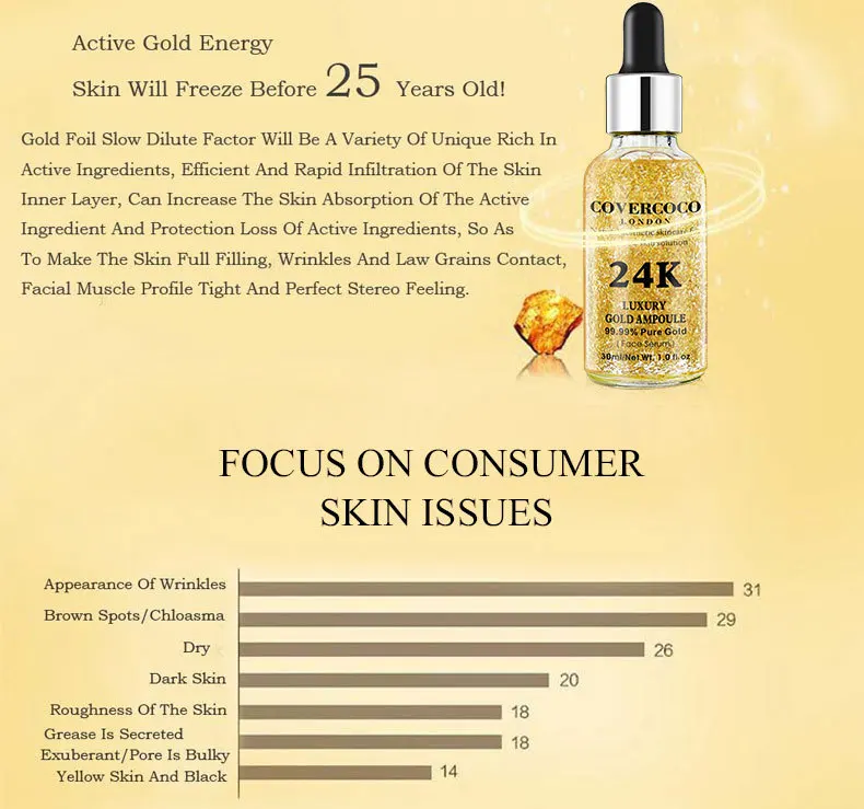 

30ML 24k Gold Face Serum Hyaluronic Acid Serum Moisturizer Essence Cream Whitening Day Creams Anti Aging Anti Wrinkle Acne