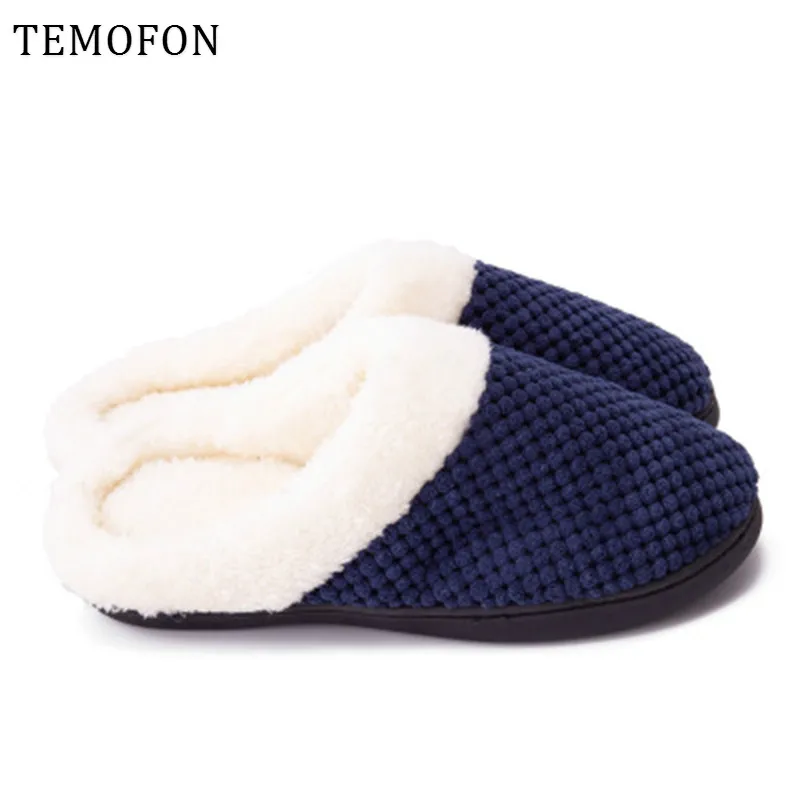 TEMOFON зимние теплые женские тапки домашние плюшевые слипоны мягкие шлепанцы