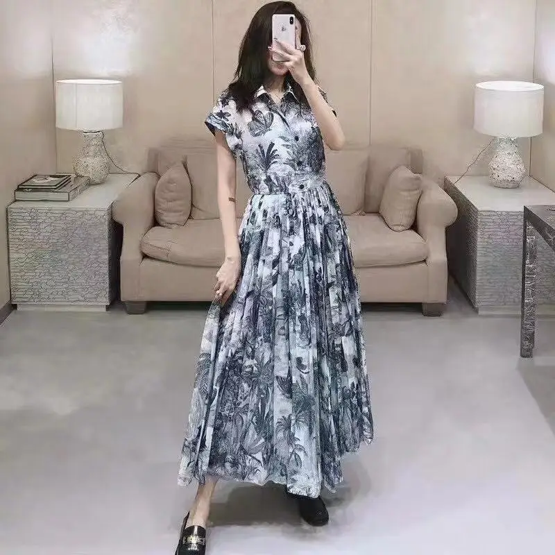 

Runway 2021 Women Summer Dress Sexy V-Neck Celebrity Designer Brand Coconut Tree Striped Indie Folk Printed Party Beach Dresses