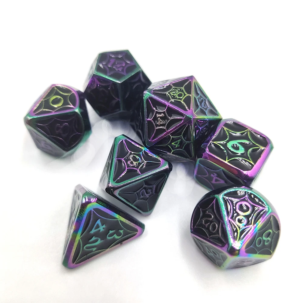 

Colorful Laser Metal Dice 7pcs Polyhedral Set Toy Card Role Playing Board Game Black Digital Luxury Party MTG Pathfinder DND