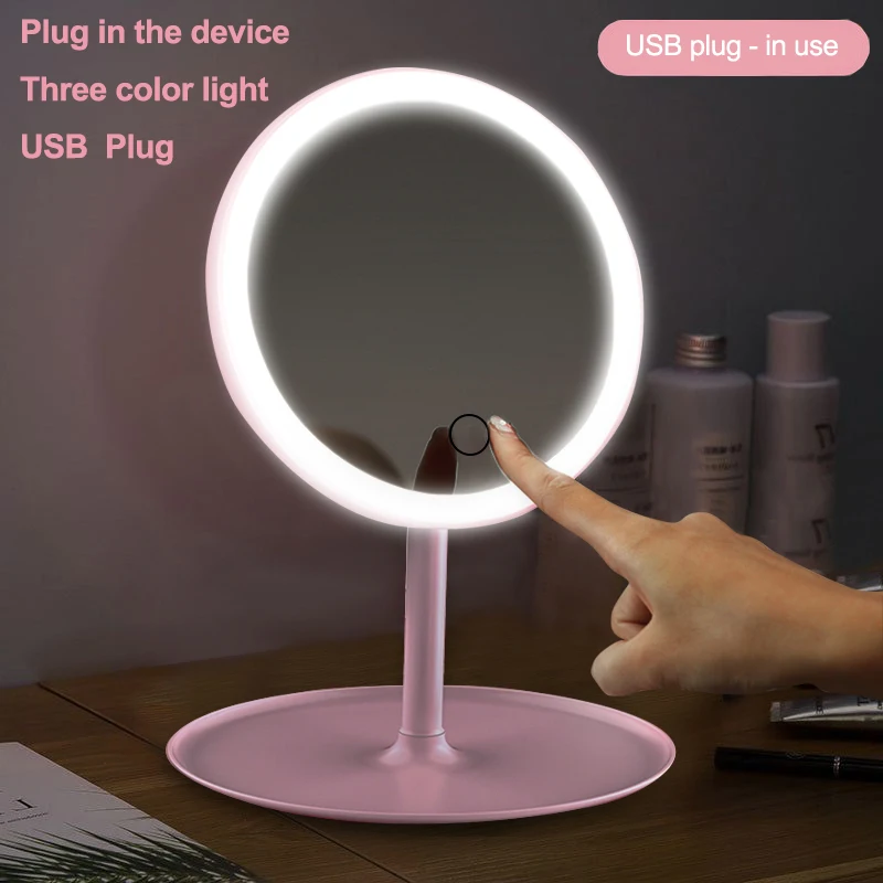 Зеркало для макияжа, Led, сенсорный экран, зеркало, стоячие зеркала, настольные зеркала, косметическое зеркало с подсветкой, макияж, Miroir - Цвет: Three light Plug 02