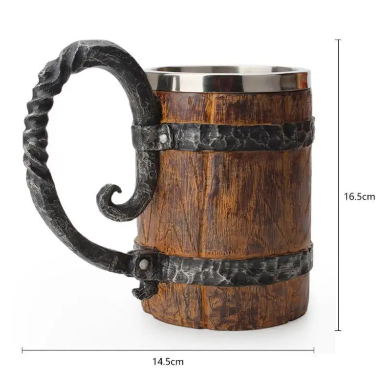 

500ml Simulation Raw Wood Mug Double Wall Insulated Beer Wine Glass Large Drinking Wine Cup Beer Glass Wooden Drinking Cup