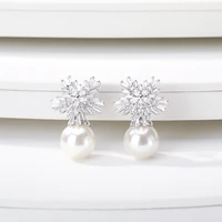 cubic zirconia white pearl earring crystal earrings for women girls aretes de mujer big stud earings fashion boho jewelry 2022