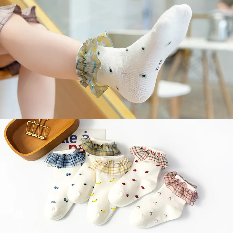 Детские носки новые кружевные белые для маленьких девочек клетчатые с принтом