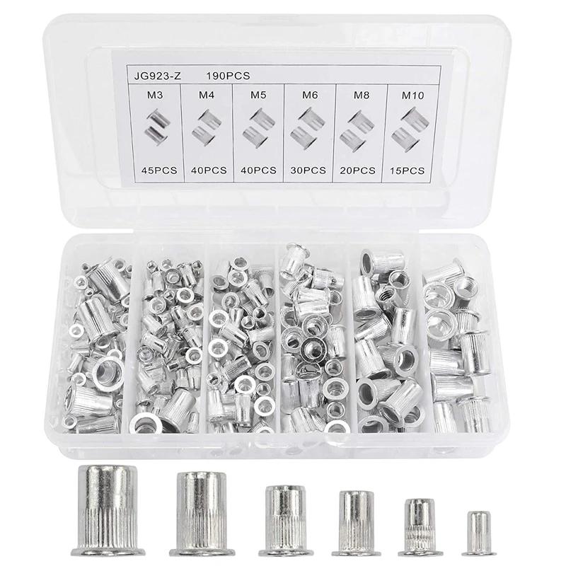 190 шт. заклепки из алюминиевого сплава плоская головка с резьбой вставка крышка M3