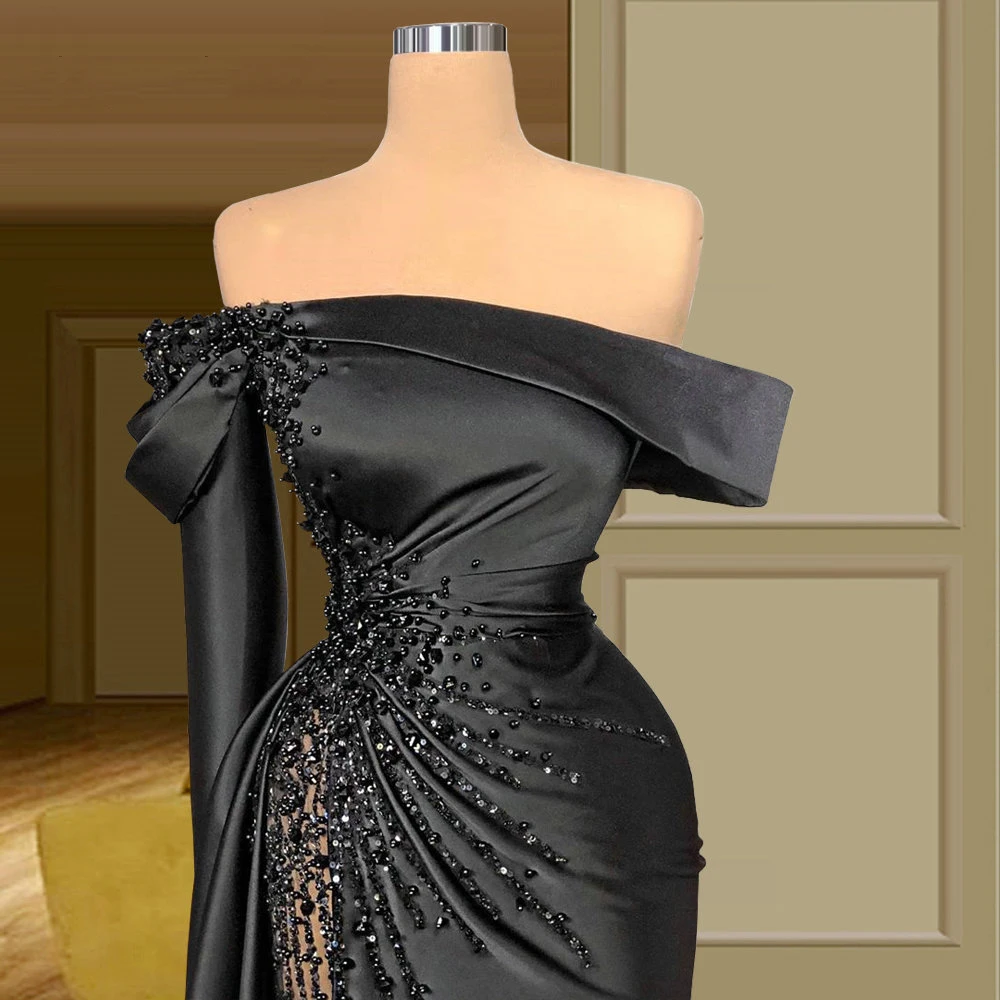 

YILIBER Evening dresses 2021 vintage vlack pearls long sleeves evening gowns beading prom dresses for women short dresses