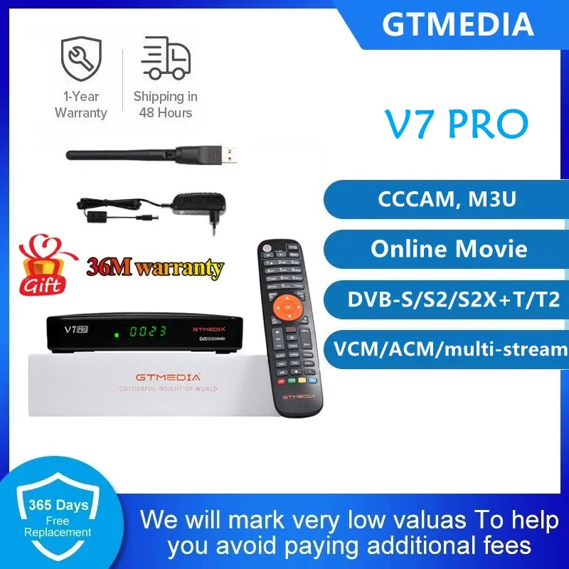 

2021 GTMEDIA V7 PRO Set Top Box 1080P Full HD DVB-S/S2X+T/T2 Support H.265 AVS+ And PowerVu DRE & Biss Key Satellite TV Box