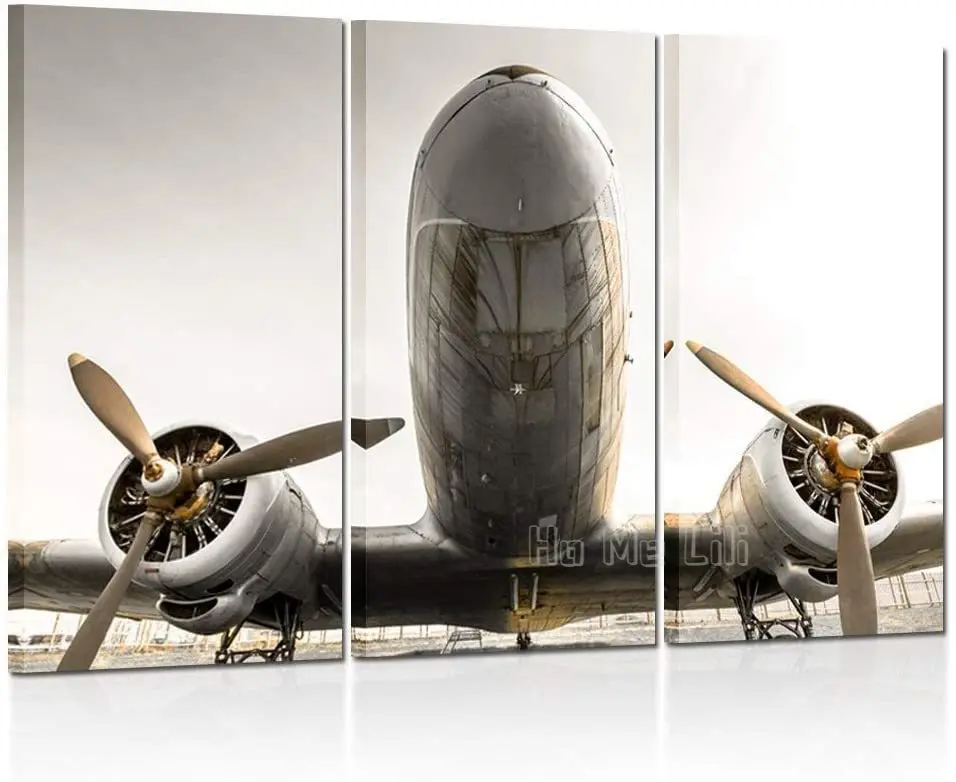 

Kreative 3 Pieces Canvas Wall Art Plane With Propeller Poster Picture Print Modern Home Decor