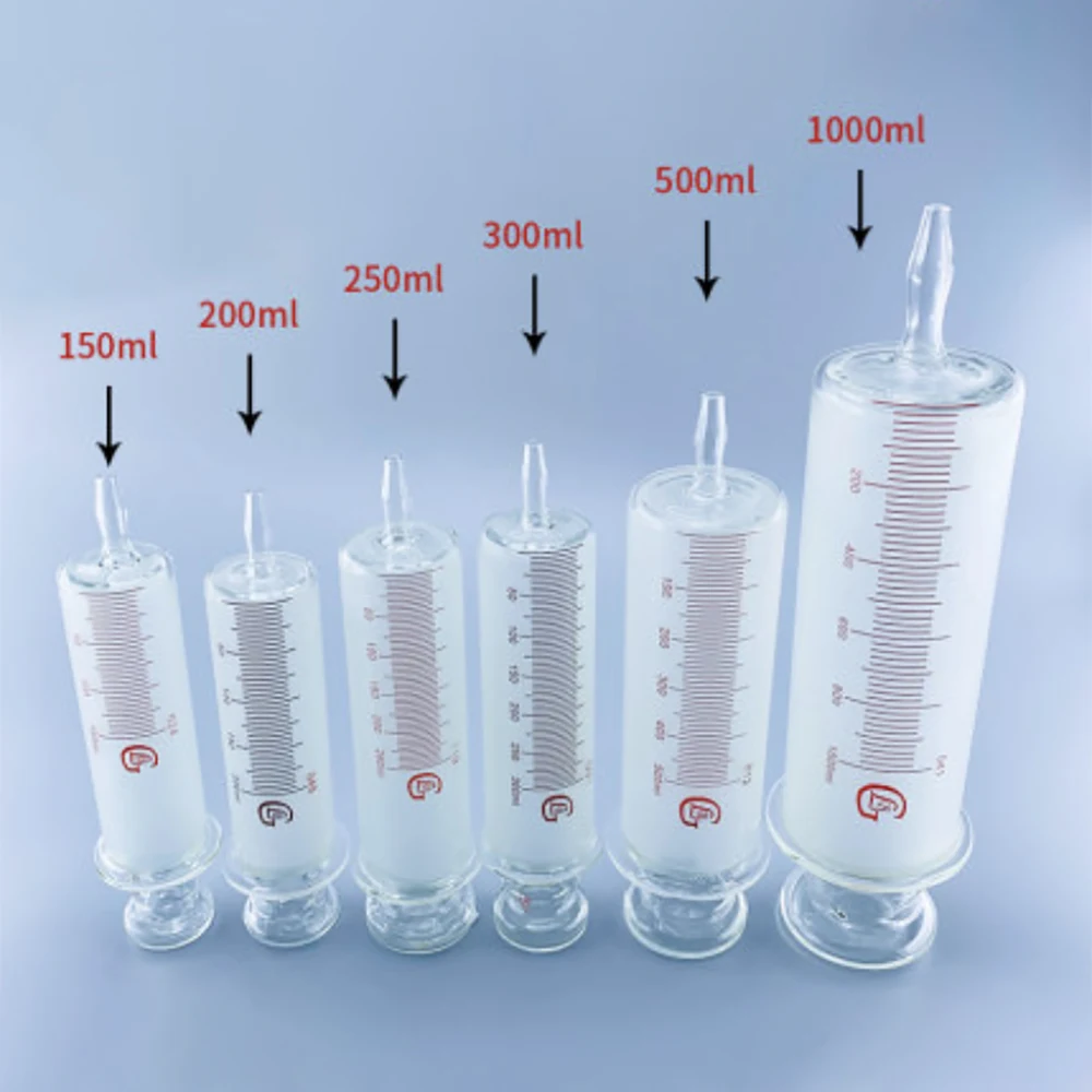 

150ml/200ml/250ml/300ml/500ml/1000ml All Glass Syringes Large Sausage Device Glass Sample Extractor Glass Injector Large Calibe
