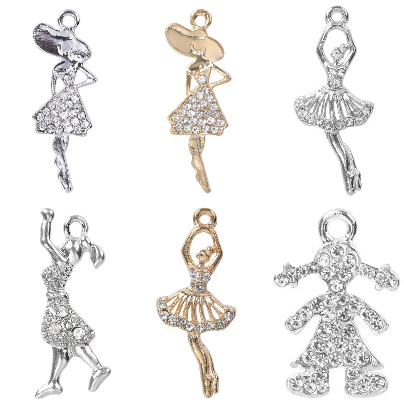 

10Pcs Crystal Dancing Ballet Girl Charms Shopping Woman Dangle Pendant Necklace Bracelet Party Gift Jewelry Making Supplies