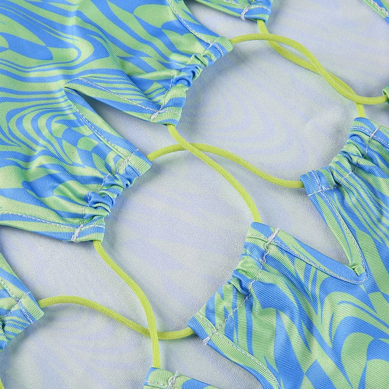 

New Fashion Women Lady Female One Shoulder Crop Tops Collision Color Wavy Print Sleeveless T-Shirt Tank Tops Summer Beach Vest