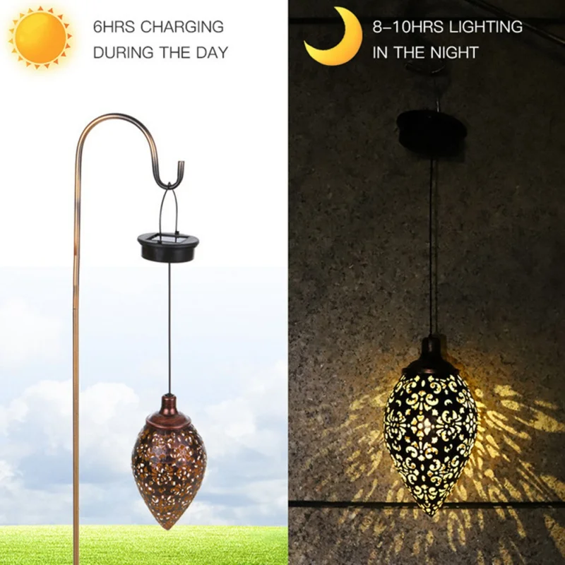 

Wrought Iron Courtyard Hollow Projection Decorative Light Solar LED Chandelier 2PCS IP44 Waterproof 11 * 10.5 * 60cm