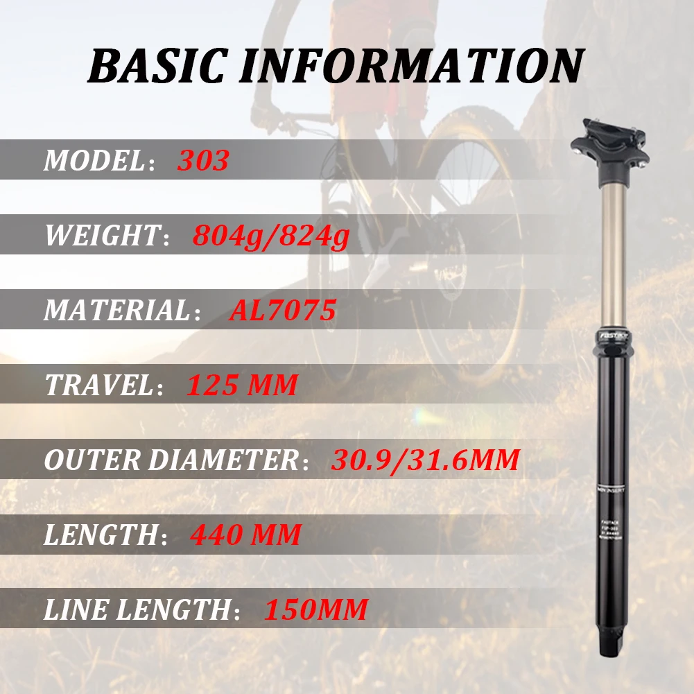 

30.9/31.6mm 440mm MTB Dropper Seatpost Adjustable Suspension Seat Post Internal Routing External Cable Remote Lever Travel Seat