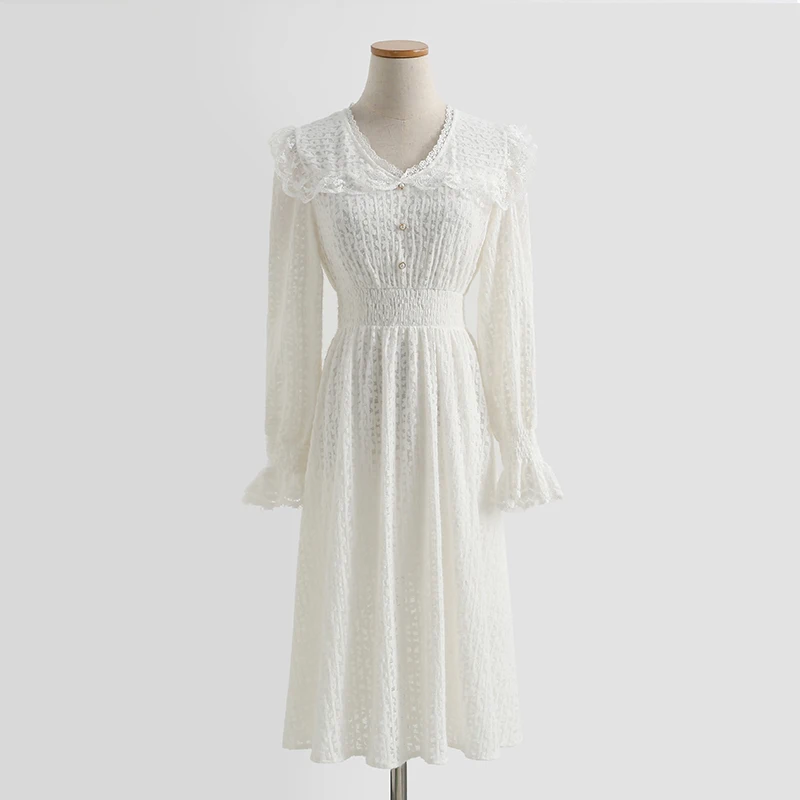 

Autumn Dress Women Winter 2021 New Office Lady French Korea Style Ruffles Long Sleeve Patchwork Solid Lace Dresses Traf