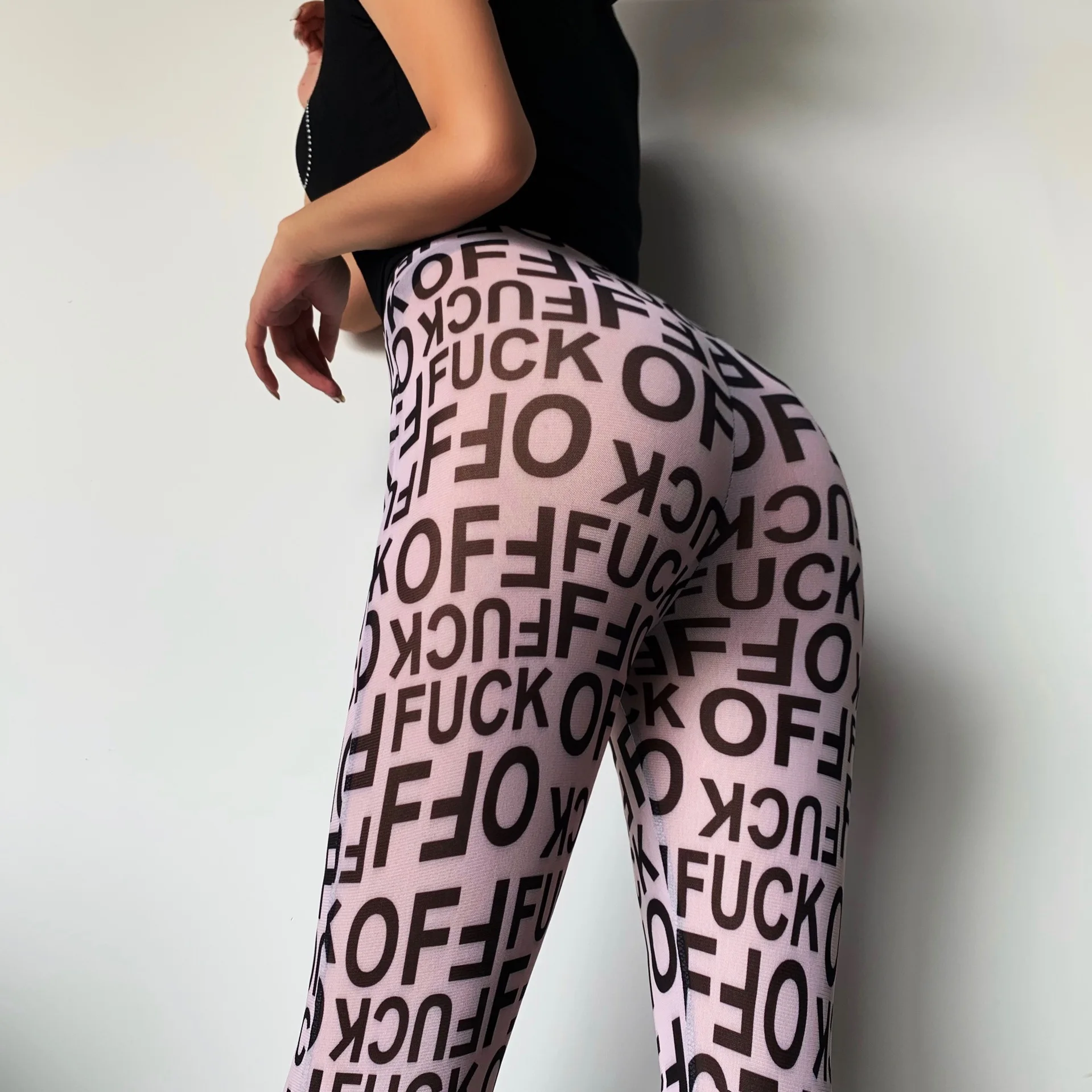 

2020 New Letter Print Stretch Slim Pencil Pants Summer Fashion Sexy Long Sleeve See Through Tops Sexy Club Outwear