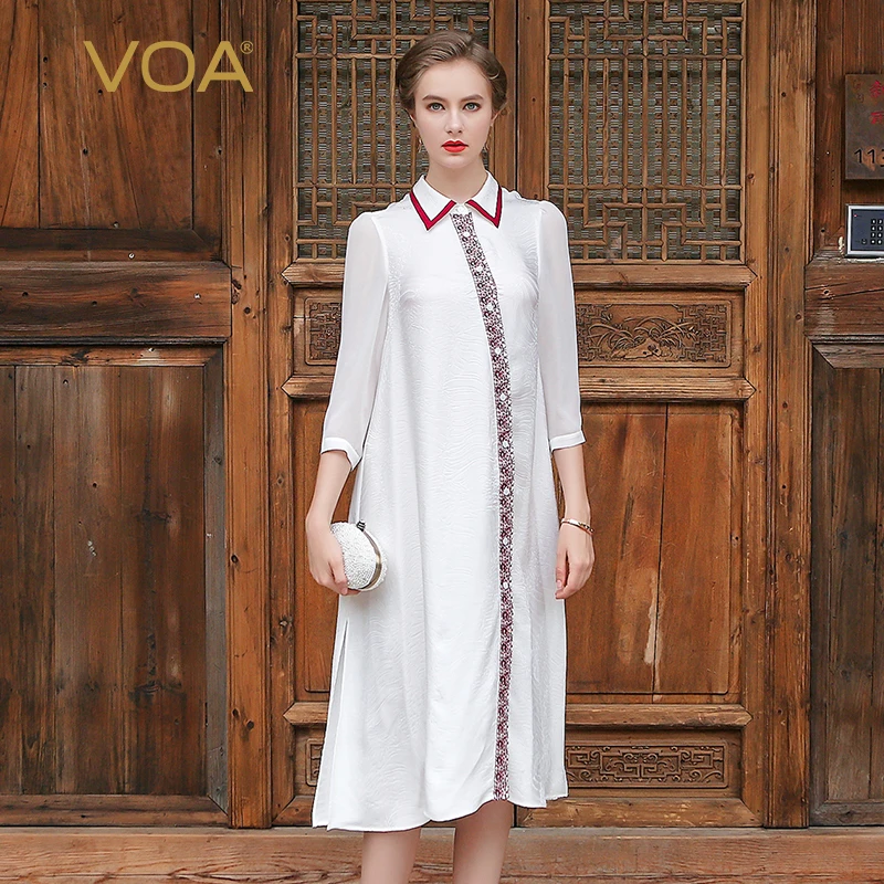 VOA шелковое жаккардовое летнее женское платье 2021 белая офисная рубашка короткое