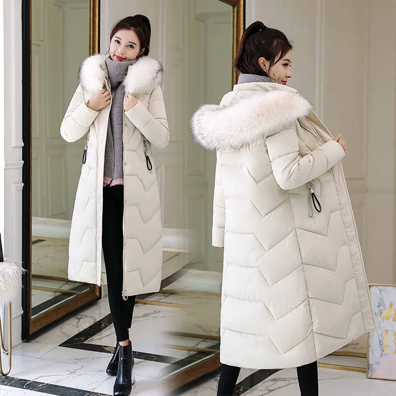 

New Large Fur Collar Women's Long Section Thickening Women Winter 2020 Coats Fashion Jacket Over The Knee Down Slim Slim Suit