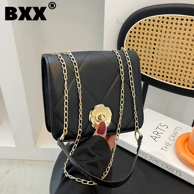 

[BXX] Женская Новая брендовая маленькая сумка через плечо с цепочками из искусственной кожи, универсальная сумка через плечо, модная Осенняя ...