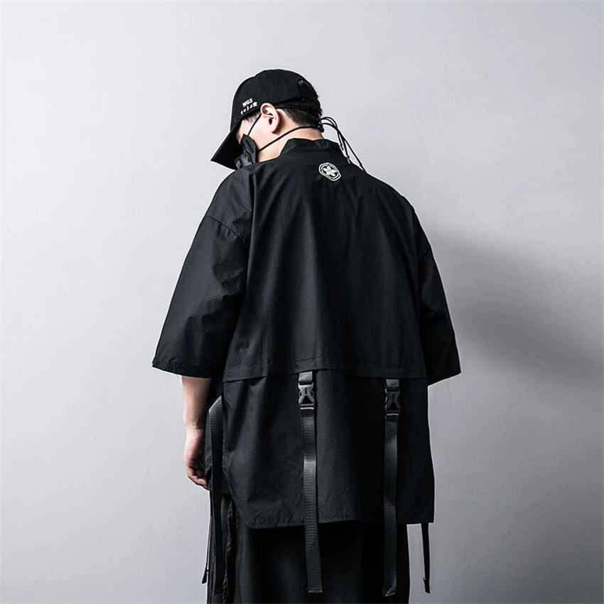 Japanese Traditional Kimono Cardigan Black Cotton Fashion Stage Haori Samurai Cosplay Costumes Chinese Style Coat Streetwear |