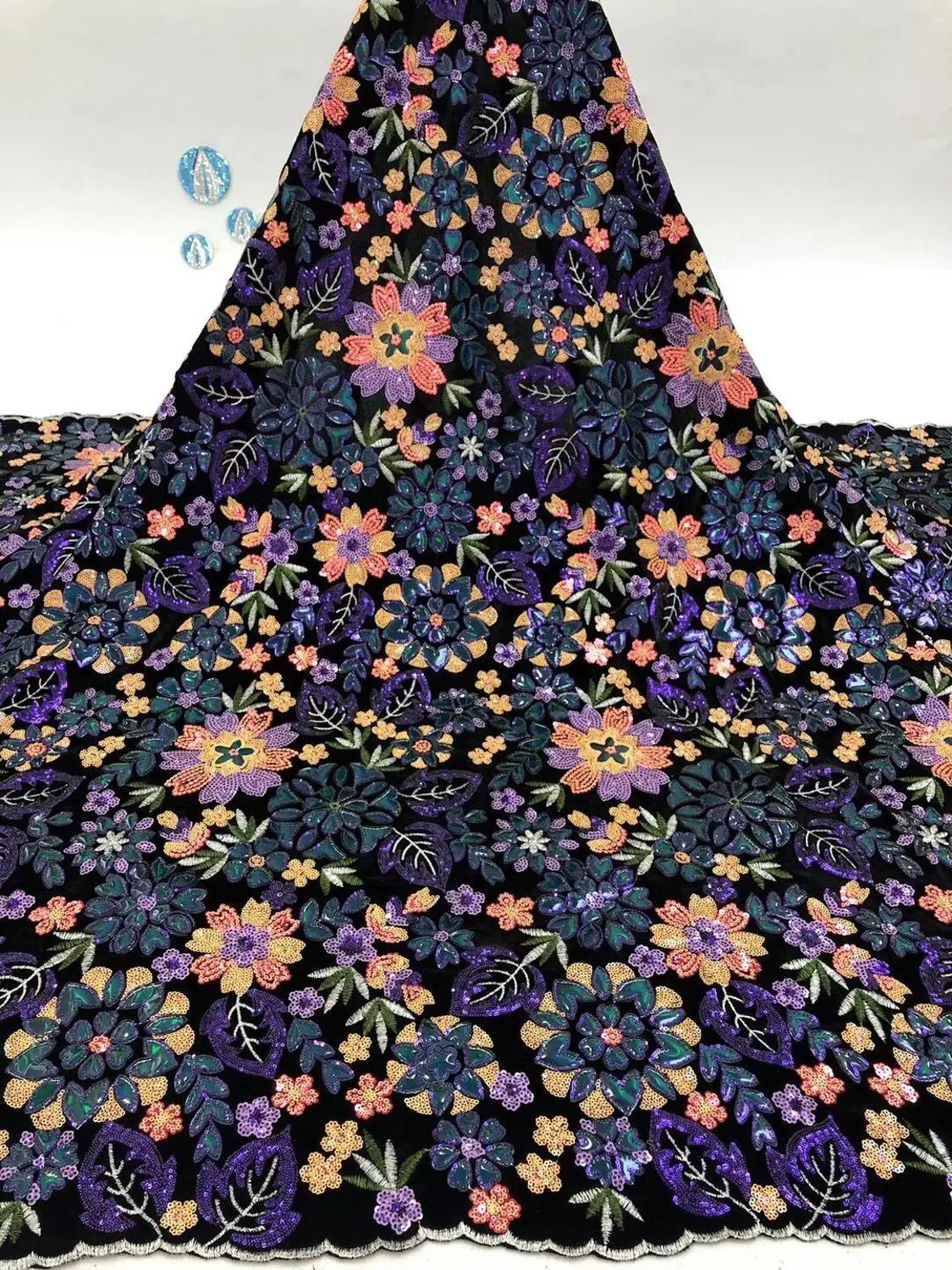 

5 yards velvet french ZH-106889 velvet lace with sequins for wedding dress